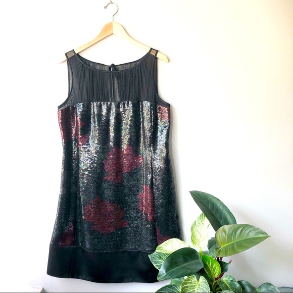 Kay Unger Dresses & Skirts - Kay Unger New York Black Sequin Rose Design Sleeveless Evening Illusion Dress.
